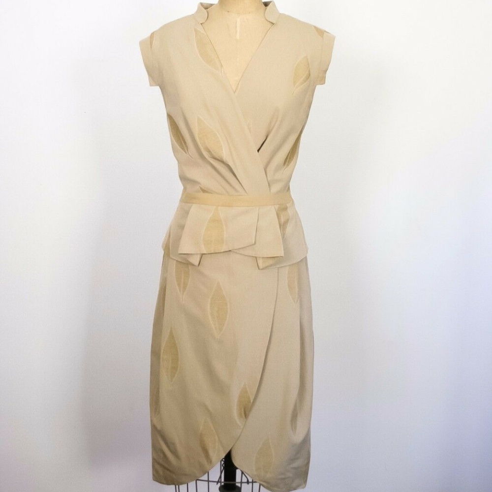 Bill Blass New York Bamboo Raffia Peplum Dress